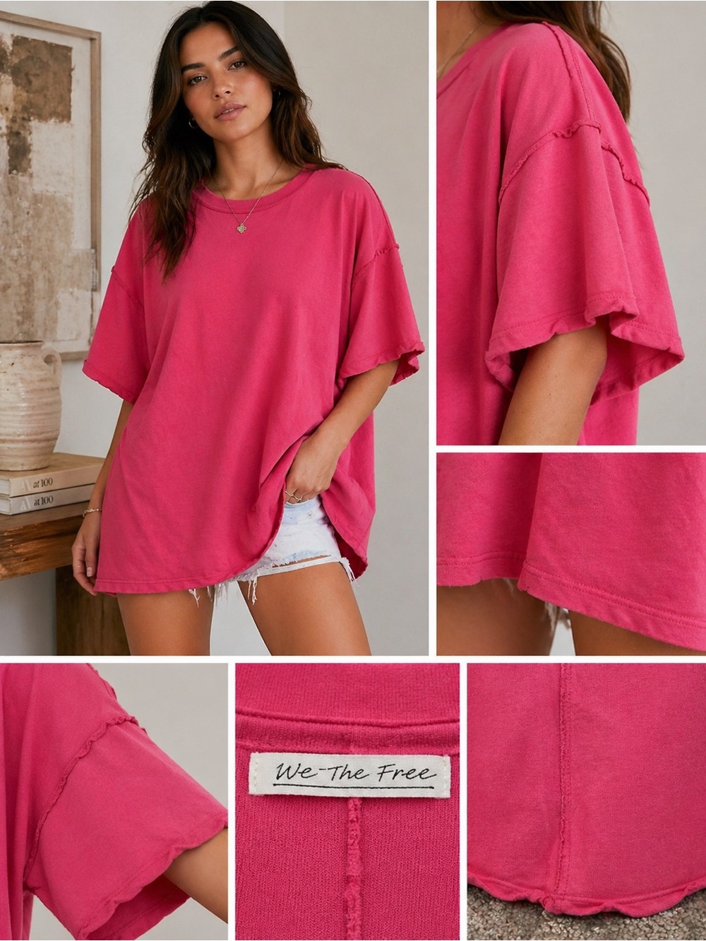 We The Free People Pink Oversized Tee - Medium